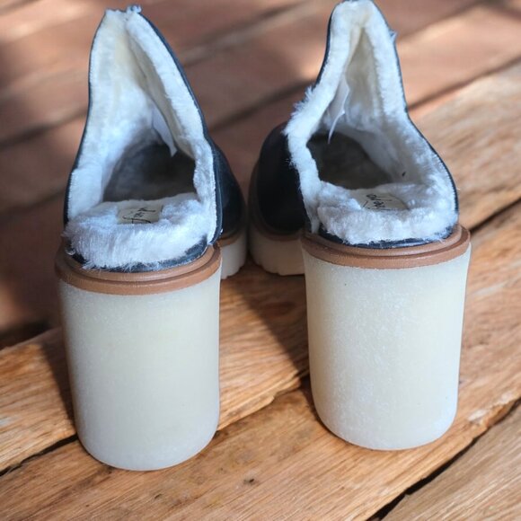 NWOT FREE PEOPLE (7.5 - 8) JAMES COZY Black Leather Faux Fur Mule - Picture 4 of 8